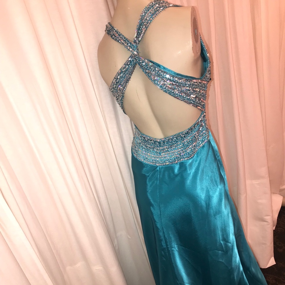 Turquoise silky full length dress